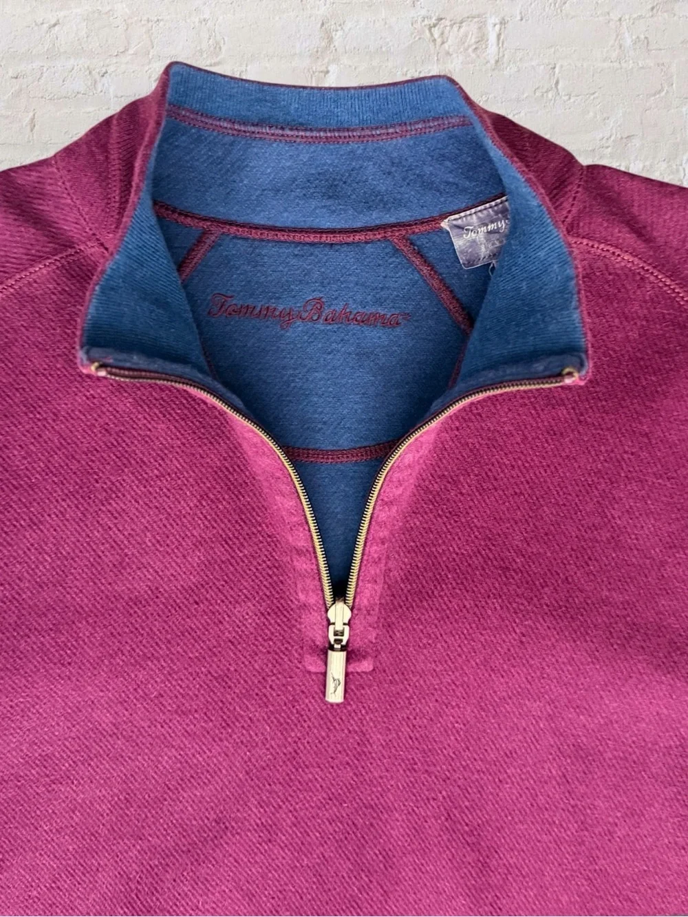 Tommy Bahama Flipshore Reversible Quarter Zip Men’s Large Blue Burgundy